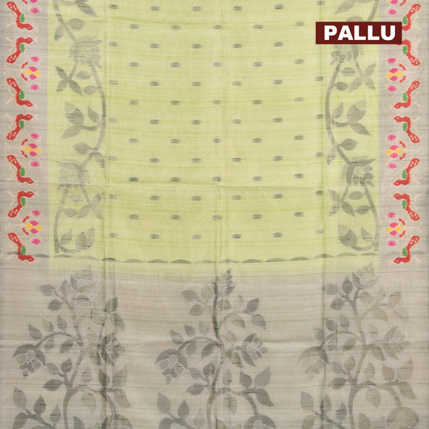 Semi jute silk saree pista green and grey shade with woven buttas and printed border - {{ collection.title }} by Prashanti Sarees