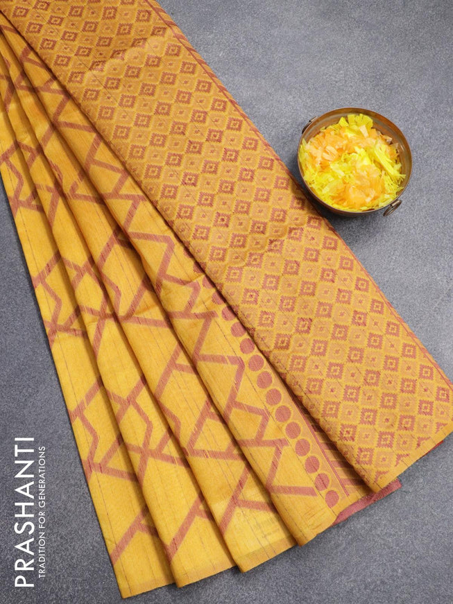 Semi jute silk saree yellow with allover thread & zari weaves in borderless style - {{ collection.title }} by Prashanti Sarees
