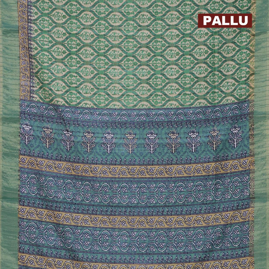 Semi matka saree beige and green with allover prints and zari woven border - {{ collection.title }} by Prashanti Sarees