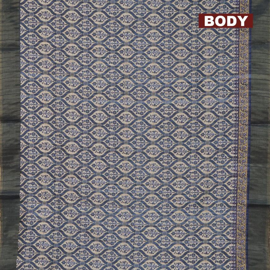 Semi matka saree beige and greyish blue with allover prints and zari woven border - {{ collection.title }} by Prashanti Sarees