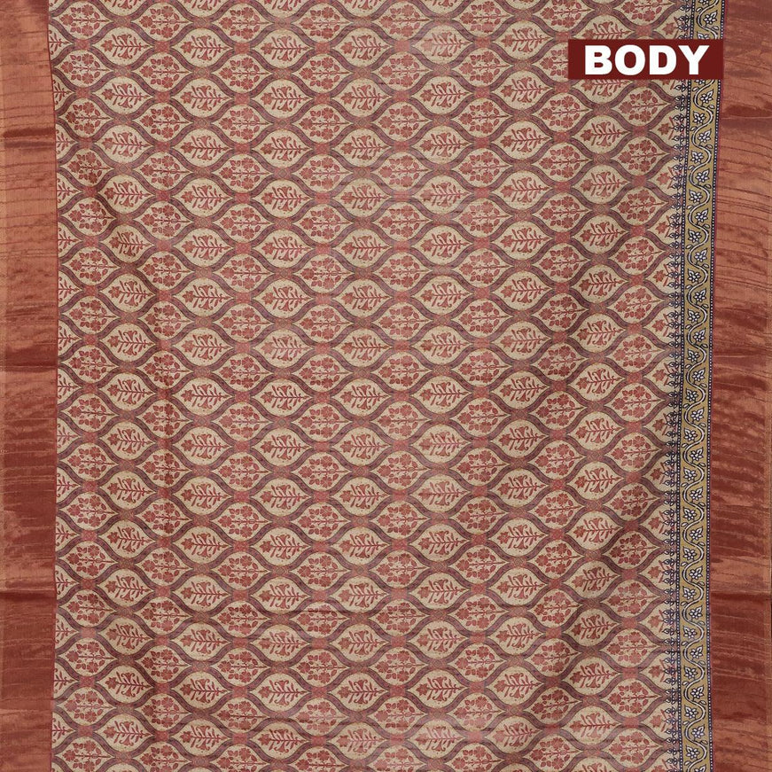 Semi matka saree beige and pastel maroon shade with allover prints and zari woven border - {{ collection.title }} by Prashanti Sarees