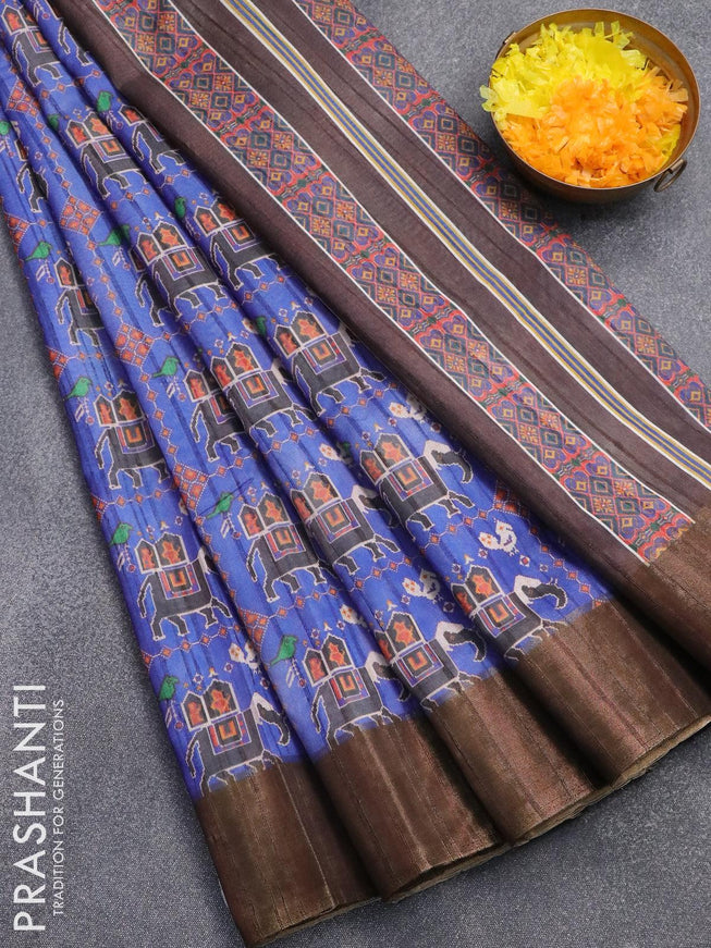 Semi matka saree blue and brown with patola prints and zari woven border - {{ collection.title }} by Prashanti Sarees