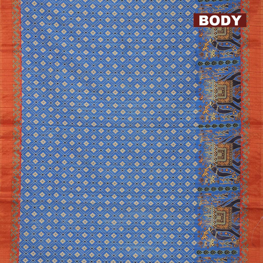 Semi matka saree blue and red with allover kalamkari prints and zari woven border - {{ collection.title }} by Prashanti Sarees