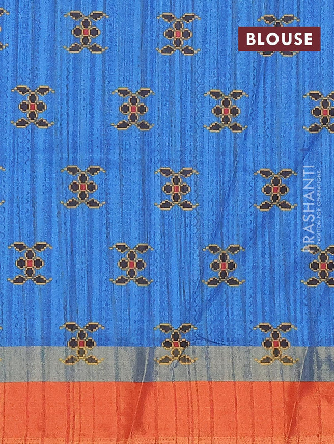 Semi matka saree blue and red with allover kalamkari prints and zari woven border - {{ collection.title }} by Prashanti Sarees