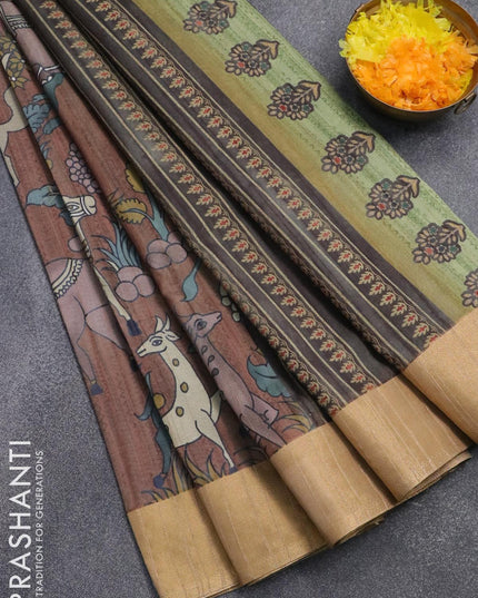 Semi matka saree brown and green with allover prints and zari woven border - {{ collection.title }} by Prashanti Sarees
