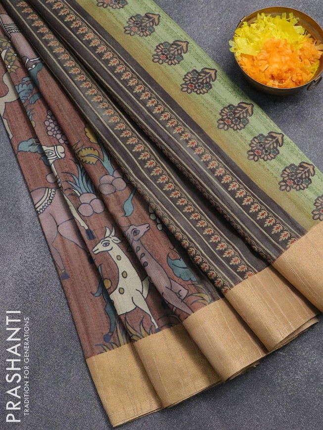Semi matka saree brown and green with allover prints and zari woven border - {{ collection.title }} by Prashanti Sarees
