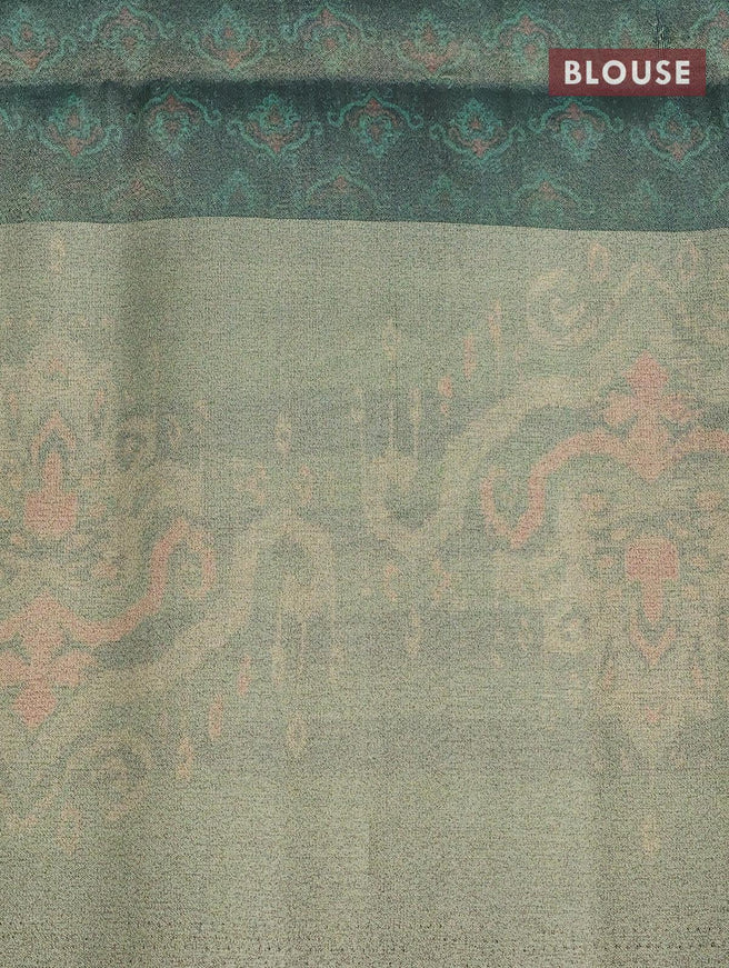Semi matka saree cs blue and sap green shade with plain body and zari woven ikat style border - {{ collection.title }} by Prashanti Sarees