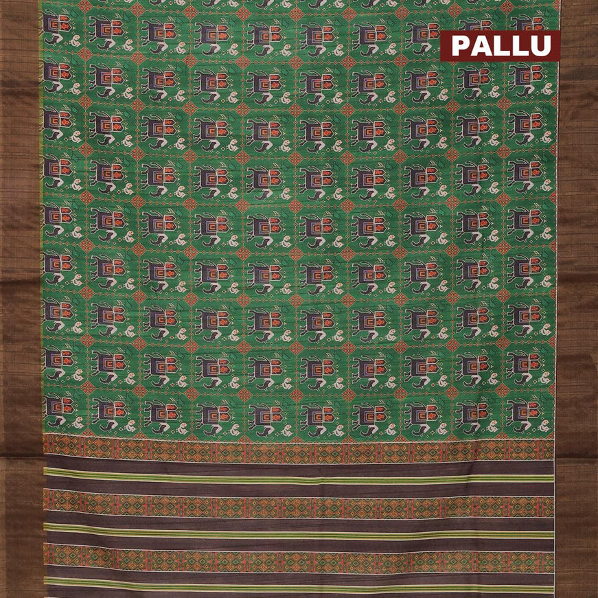 Semi matka saree green and brown with patola prints and zari woven border - {{ collection.title }} by Prashanti Sarees