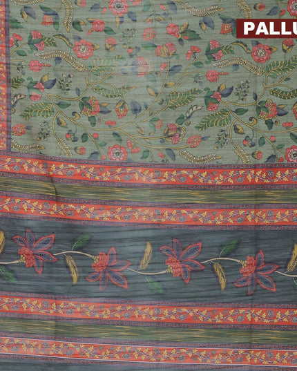 Semi matka saree green shade and orange with allover kalamkari prints and zari woven border - {{ collection.title }} by Prashanti Sarees