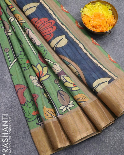 Semi matka saree green with allover pichwai prints and zari woven border - {{ collection.title }} by Prashanti Sarees