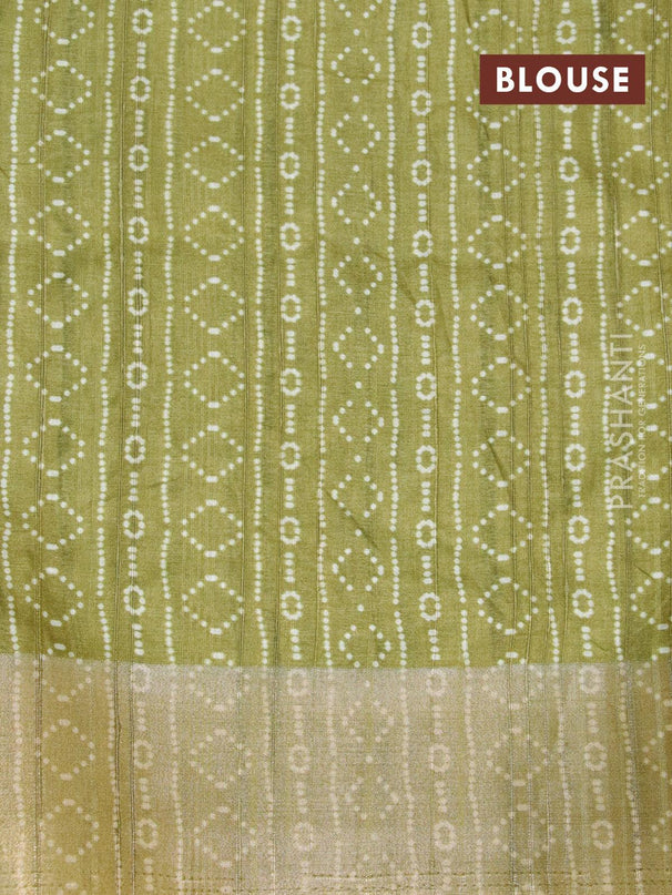 Semi matka saree grey and green shade with leaf butta prints & french knot work and zari woven border - {{ collection.title }} by Prashanti Sarees