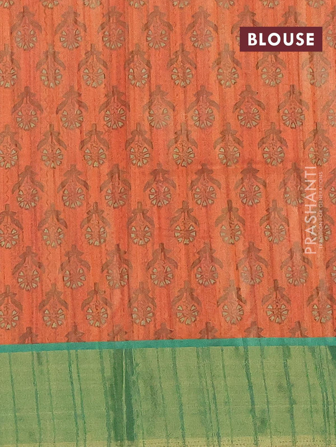 Semi matka saree grey and green with allover kalamkari prints and zari woven border - {{ collection.title }} by Prashanti Sarees