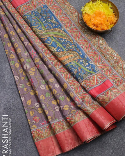 Semi matka saree grey and red with allover floral prints and zari woven border - {{ collection.title }} by Prashanti Sarees