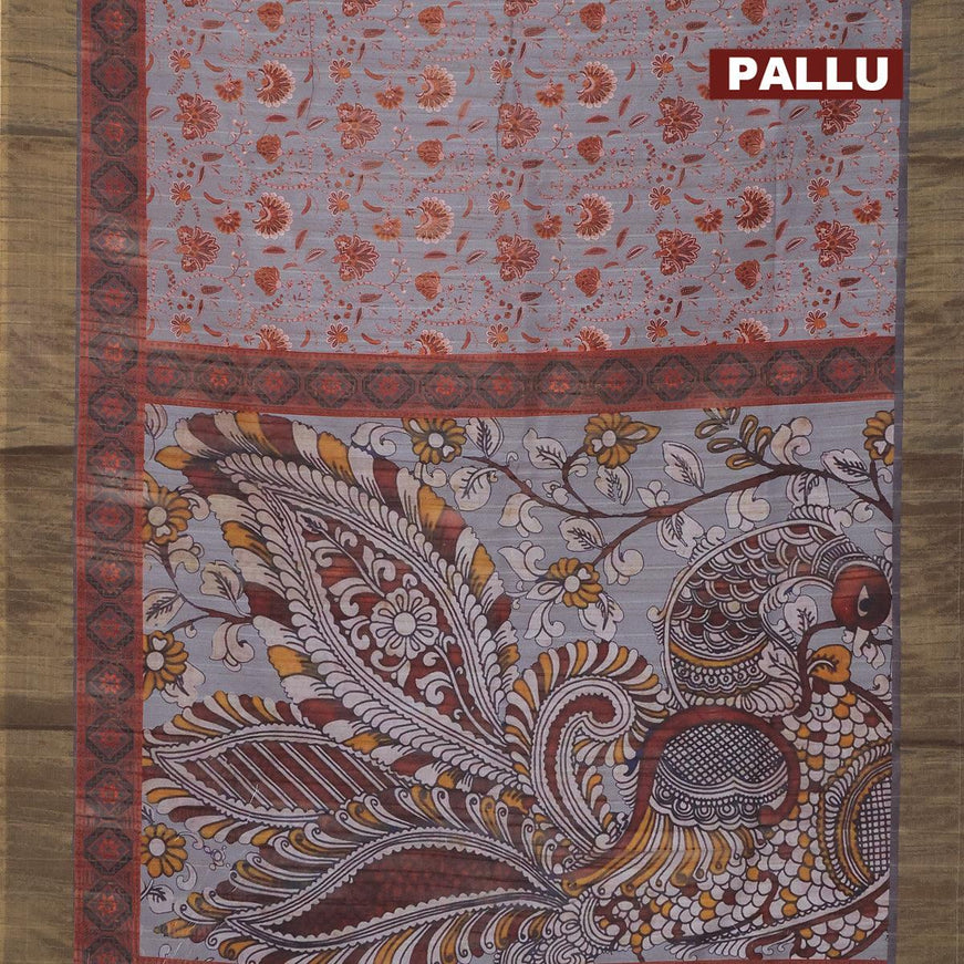 Semi matka saree grey with allover floral prints and zari woven border - {{ collection.title }} by Prashanti Sarees