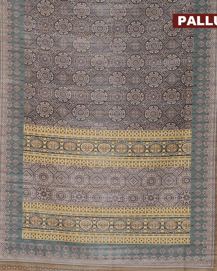 Semi matka saree greyish green with allover ajrakh prints and zari woven border - {{ collection.title }} by Prashanti Sarees
