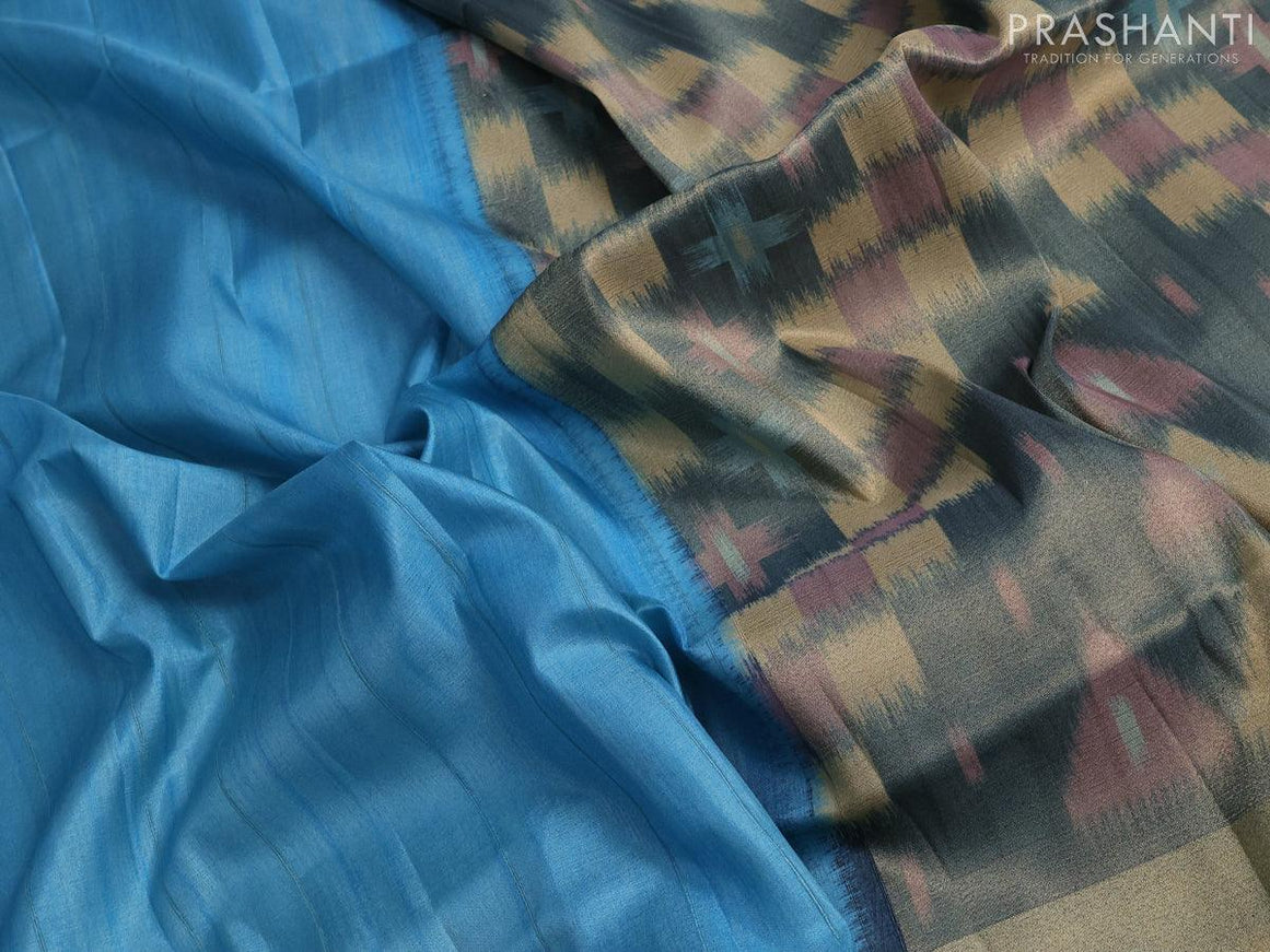 Semi matka saree light blue with plain body and zari woven ikat style border - {{ collection.title }} by Prashanti Sarees