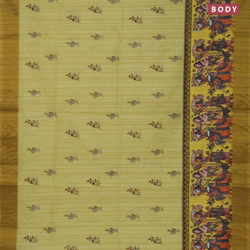 Semi matka saree lime yellow with floral butta prints and zari woven border - {{ collection.title }} by Prashanti Sarees