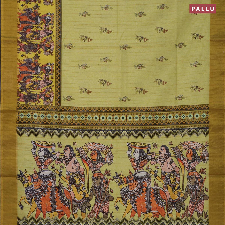 Semi matka saree lime yellow with floral butta prints and zari woven border - {{ collection.title }} by Prashanti Sarees