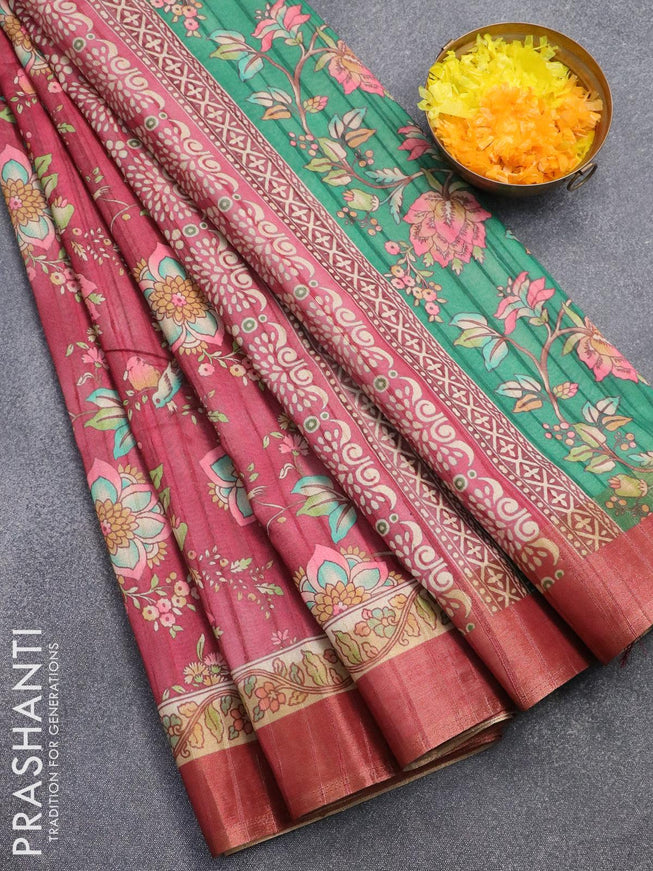 Semi matka saree maroon with allover floral prints and zari woven border - {{ collection.title }} by Prashanti Sarees