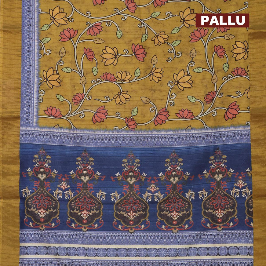Semi matka saree mehendi green and bluish grey with allover floral prints and zari woven border - {{ collection.title }} by Prashanti Sarees