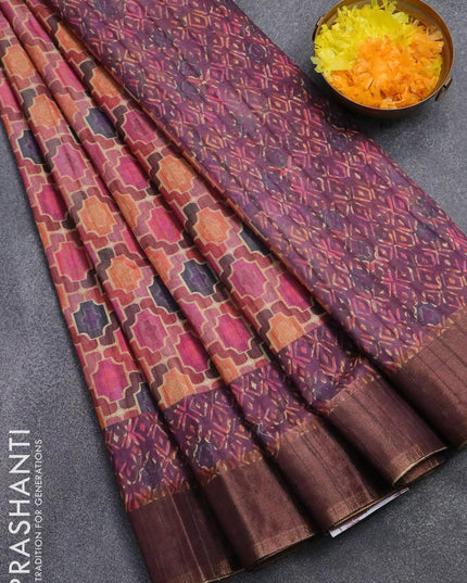 Semi matka saree multi colour with allover geometric prints and zari woven border - {{ collection.title }} by Prashanti Sarees
