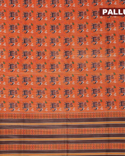 Semi matka saree orange and brown with patola prints and zari woven border - {{ collection.title }} by Prashanti Sarees