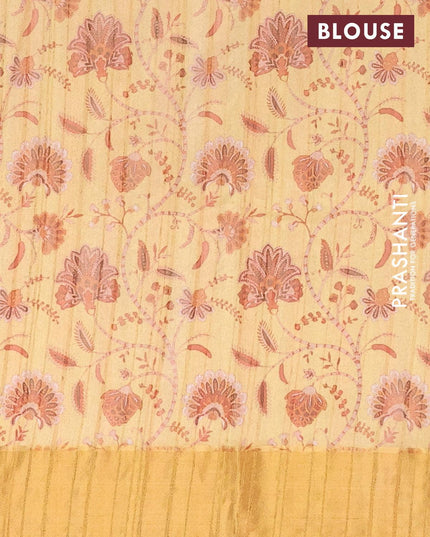 Semi matka saree pale yellow with allover floral prints and zari woven border - {{ collection.title }} by Prashanti Sarees