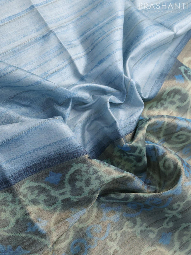 Semi matka saree pastel blue shade with plain body and zari woven ikat style border - {{ collection.title }} by Prashanti Sarees
