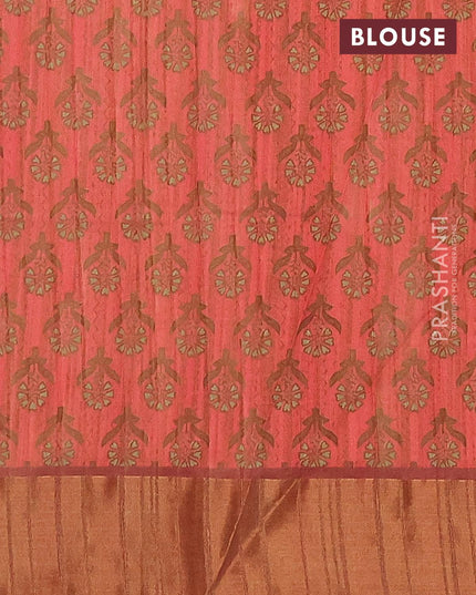Semi matka saree pastel green and rustic brown with allover kalamkari prints and zari woven border - {{ collection.title }} by Prashanti Sarees