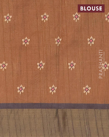 Semi matka saree peach orange and elephant grey with allover ikat prints and zari woven border - {{ collection.title }} by Prashanti Sarees