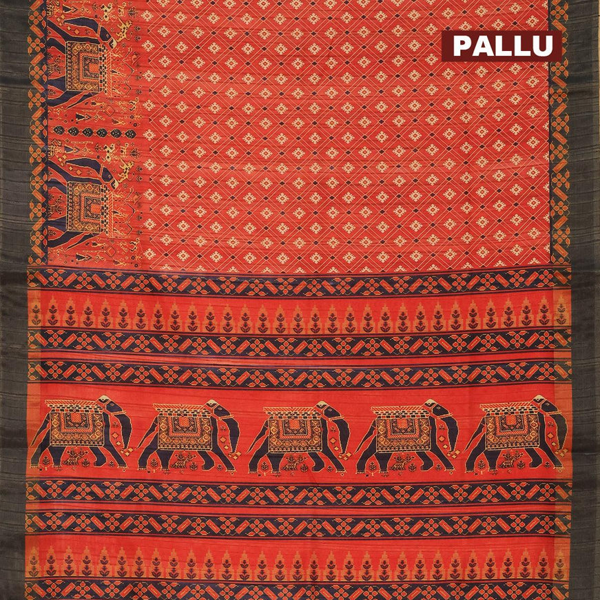 Semi matka saree peach shade and rust shade with allover kalamkari prints and zari woven border - {{ collection.title }} by Prashanti Sarees
