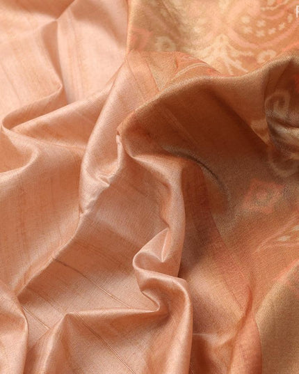 Semi matka saree peach shade and rust shade with plain body and zari woven ikat style border - {{ collection.title }} by Prashanti Sarees