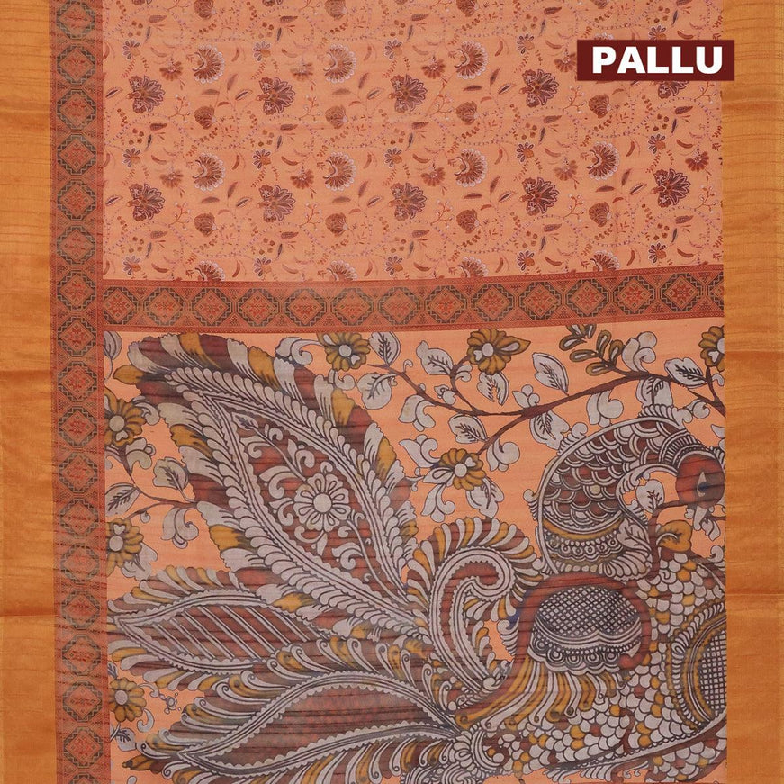 Semi matka saree peach shade with allover floral prints and zari woven border - {{ collection.title }} by Prashanti Sarees