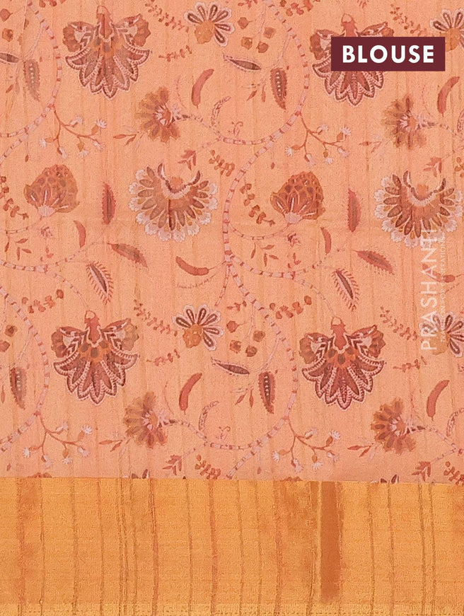 Semi matka saree peach shade with allover floral prints and zari woven border - {{ collection.title }} by Prashanti Sarees