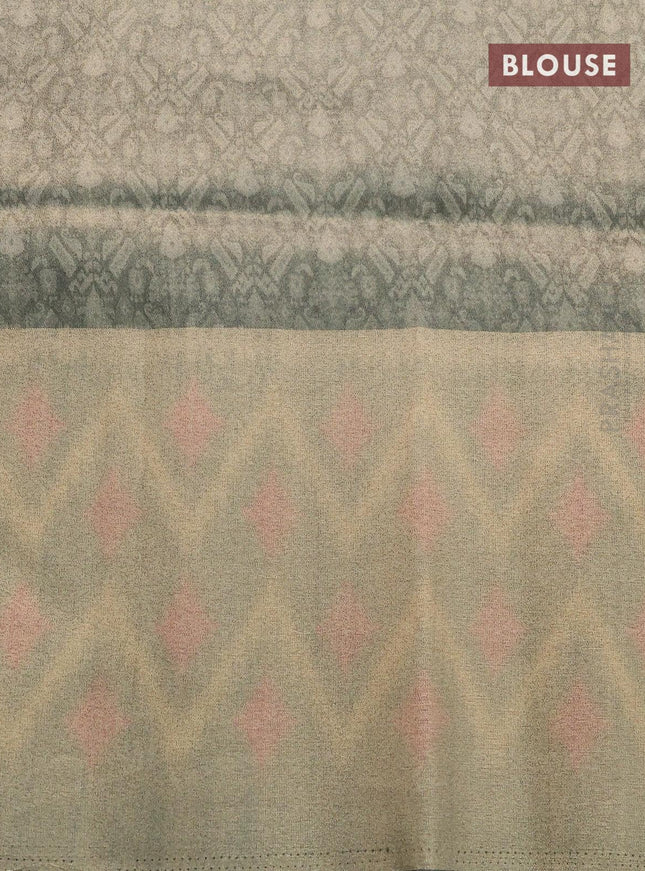 Semi matka saree pink and sap green shade with plain body and zari woven ikat style border - {{ collection.title }} by Prashanti Sarees