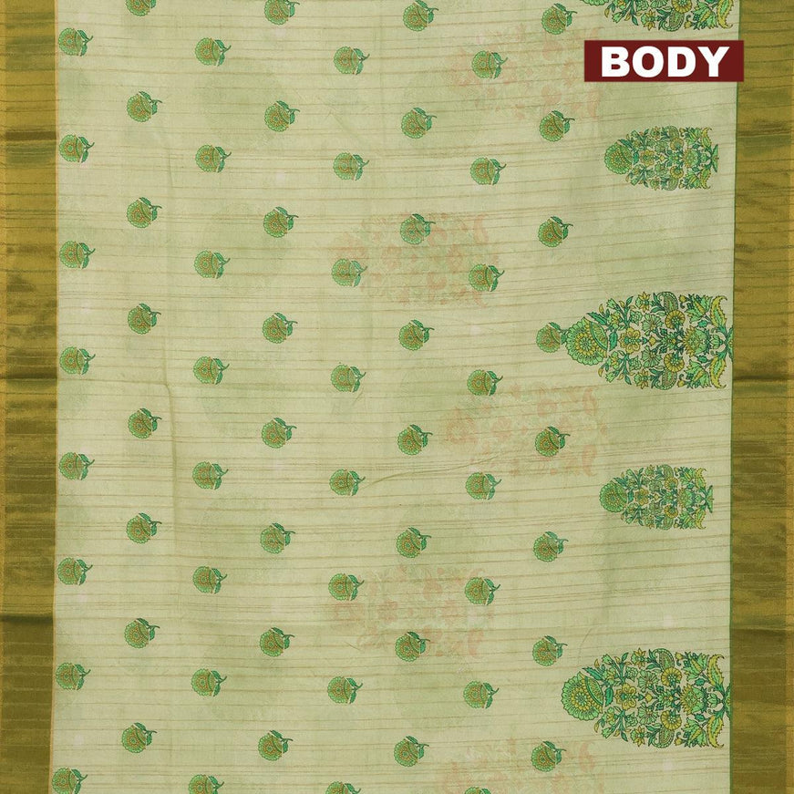 Semi matka saree pista green with floral butta prints and zari woven border - {{ collection.title }} by Prashanti Sarees
