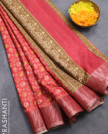 Semi matka saree red shade with allover patola prints and zari woven border - {{ collection.title }} by Prashanti Sarees