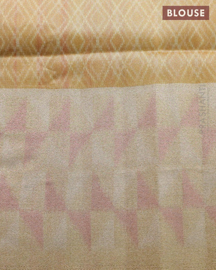 Semi matka saree reddish pink and mustard yellow with plain body and zari woven ikat style border - {{ collection.title }} by Prashanti Sarees