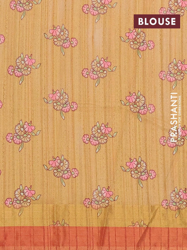 Semi matka saree rustic orange with allover floral prints and zari woven border - {{ collection.title }} by Prashanti Sarees