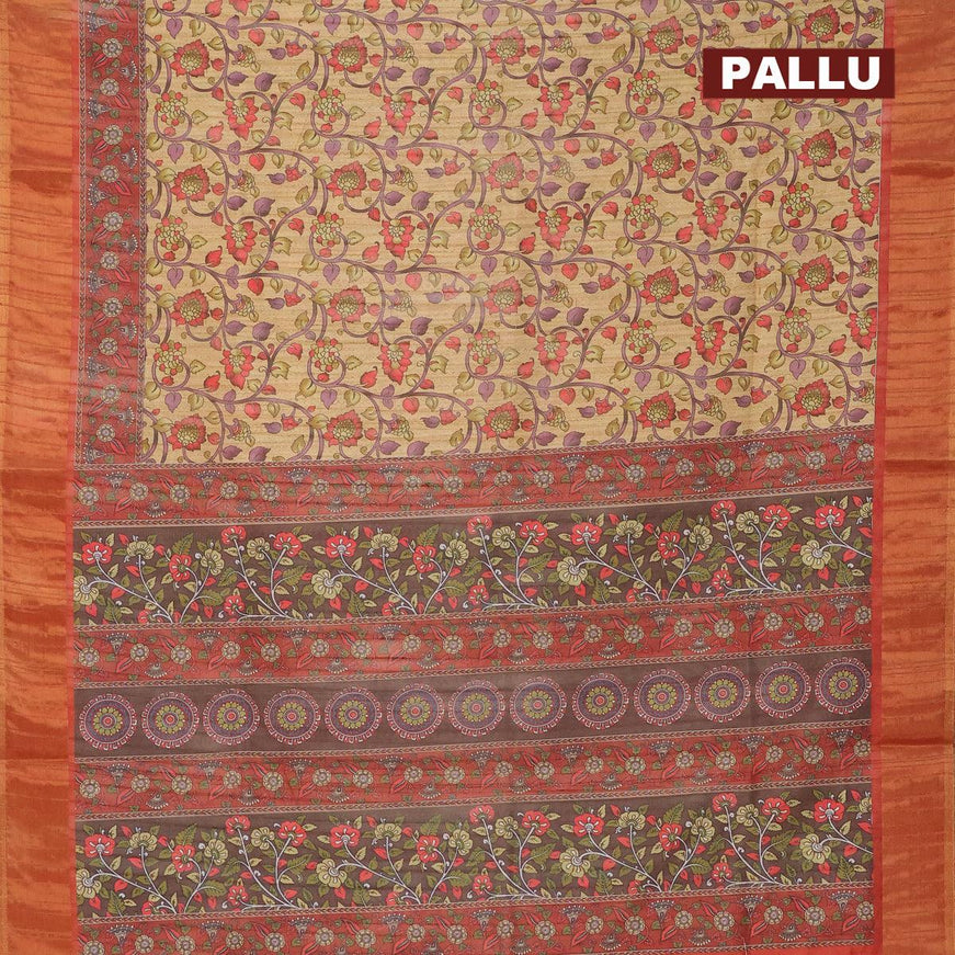 Semi matka saree sandal and maroon with allover kalamkari prints and zari woven border - {{ collection.title }} by Prashanti Sarees