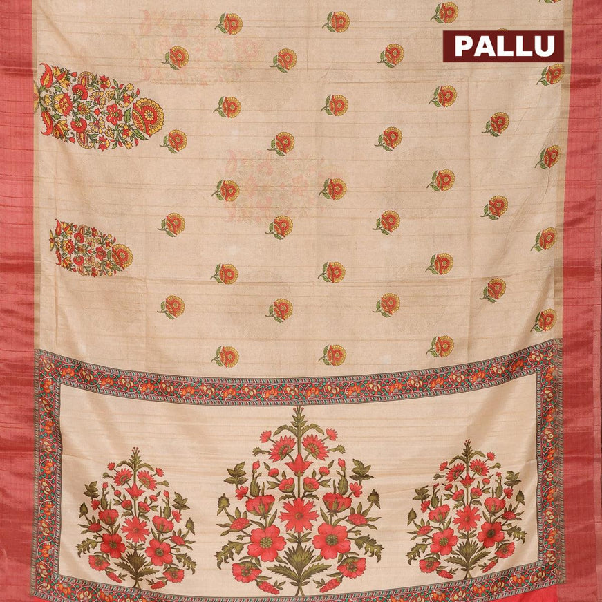 Semi matka saree sandal and red with floral butta prints and zari woven border - {{ collection.title }} by Prashanti Sarees