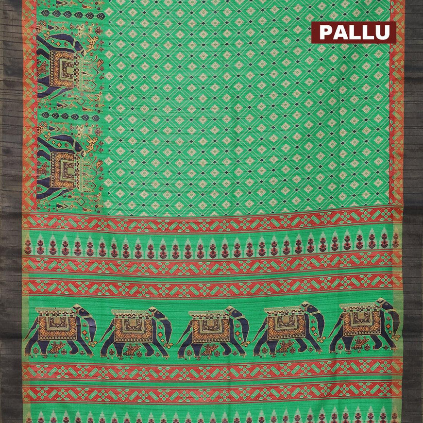 Semi matka saree teal green and red with allover kalamkari prints and zari woven border - {{ collection.title }} by Prashanti Sarees