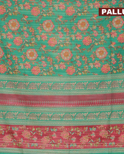Semi matka saree teal green with allover floral prints and zari woven border - {{ collection.title }} by Prashanti Sarees