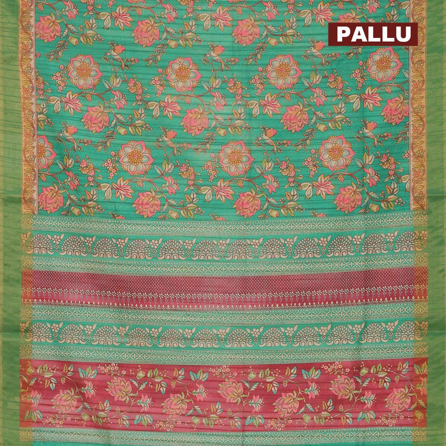 Semi matka saree teal green with allover floral prints and zari woven border - {{ collection.title }} by Prashanti Sarees