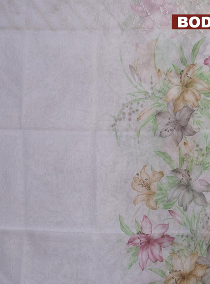 Semi orangza saree grey and with allover embroidery work & floral prints and crocia lace border - {{ collection.title }} by Prashanti Sarees