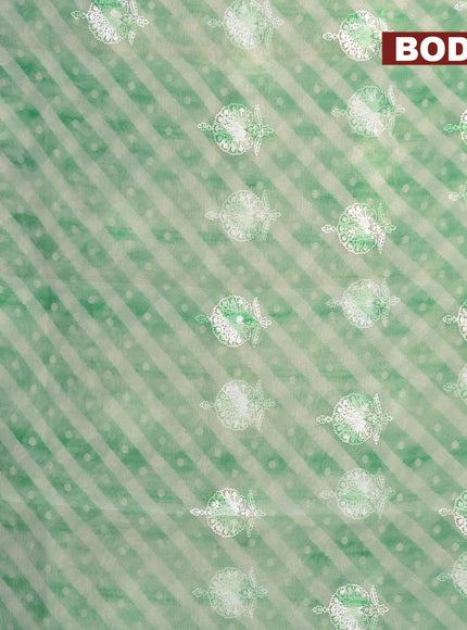 Semi orangza saree off white and green with allover ikat prints & embroidery buttas and crocia lace border - {{ collection.title }} by Prashanti Sarees