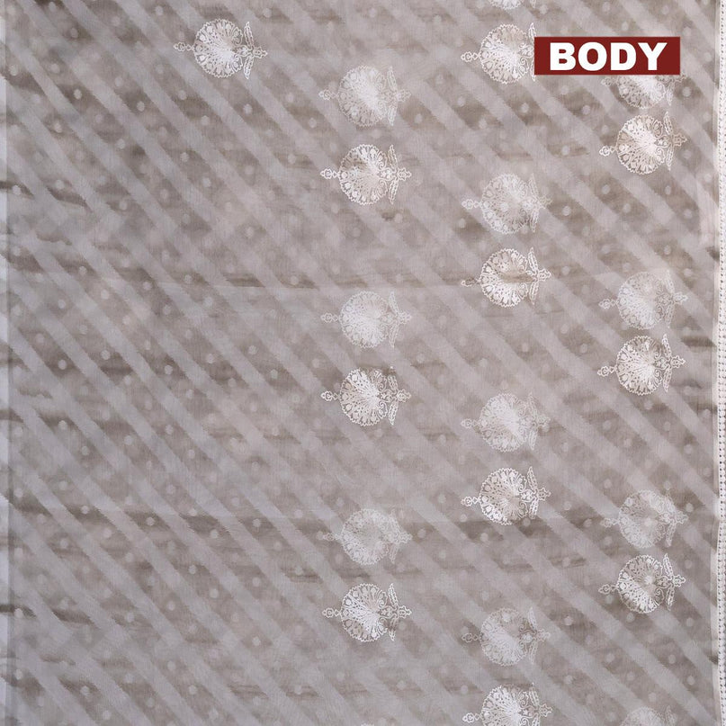 Semi orangza saree off white and grey with allover ikat prints & embroidery buttas and crocia lace border - {{ collection.title }} by Prashanti Sarees