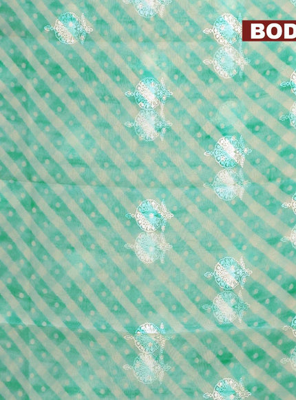 Semi orangza saree off white and teal blue with allover ikat prints & embroidery buttas and crocia lace border - {{ collection.title }} by Prashanti Sarees