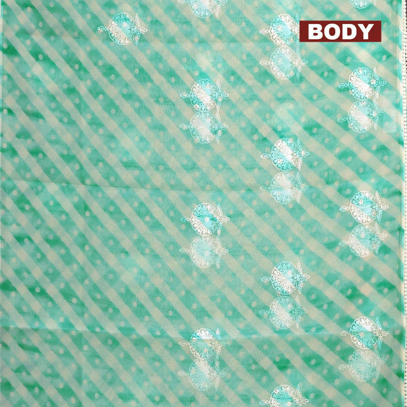 Semi orangza saree off white and teal blue with allover ikat prints & embroidery buttas and crocia lace border - {{ collection.title }} by Prashanti Sarees