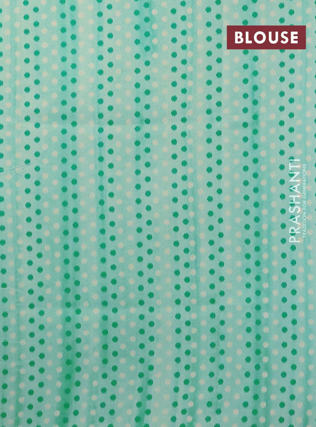 Semi orangza saree off white and teal blue with allover ikat prints & embroidery buttas and crocia lace border - {{ collection.title }} by Prashanti Sarees